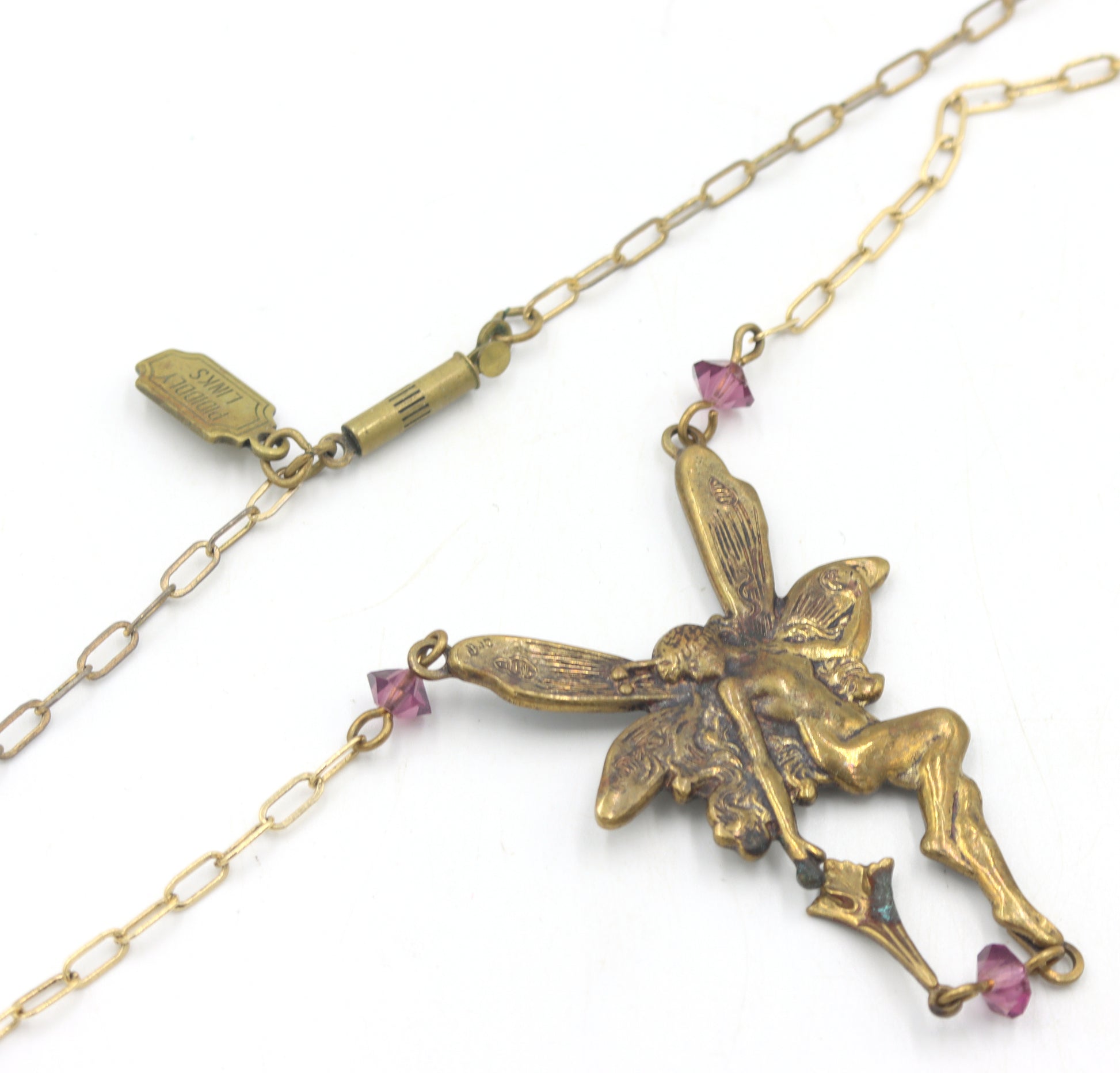 Set of Vintage brass Pididdly links fairy necklace and dangle earrings