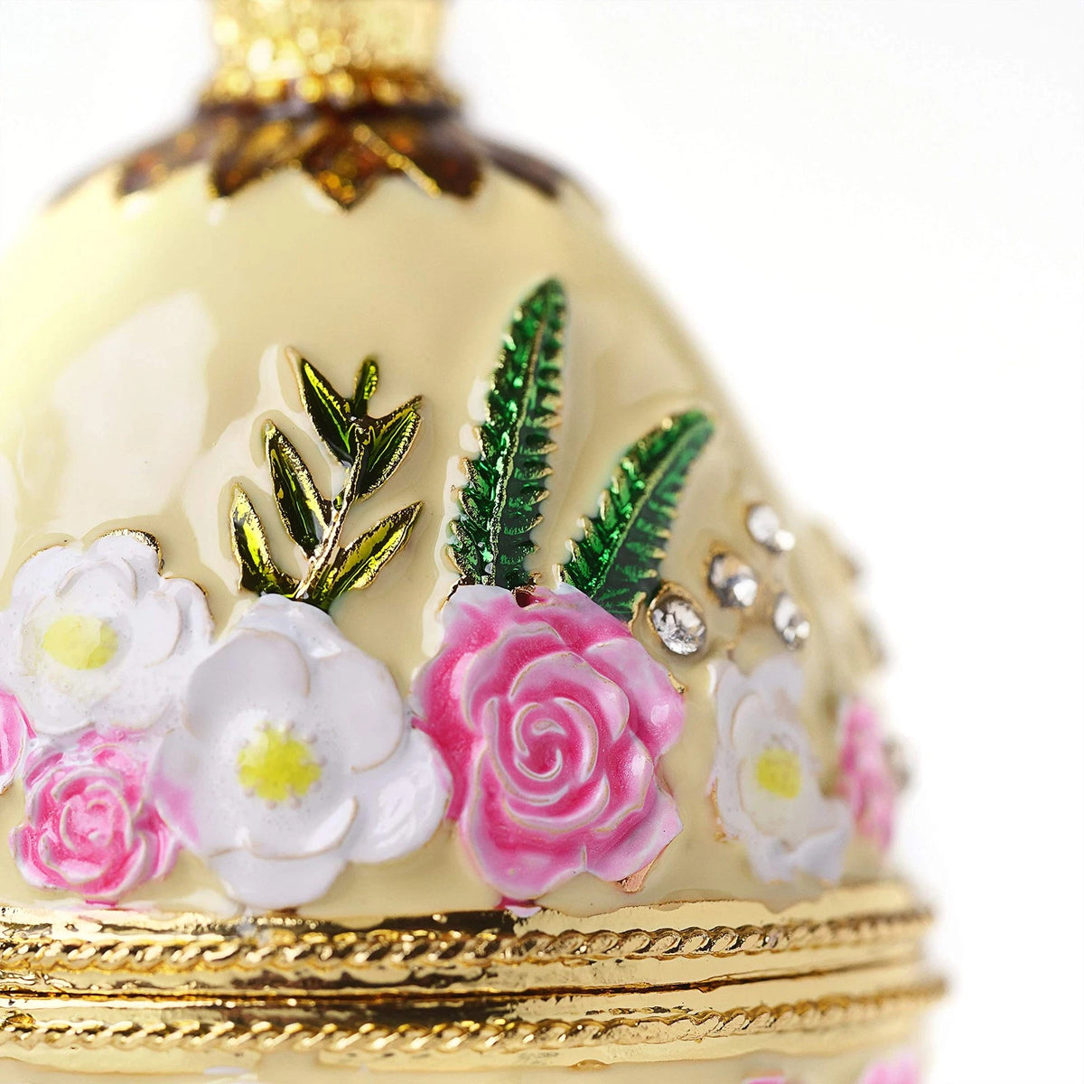 Hand-Painted Vintage-Style Fabergé Egg Trinket Box with Rich Enamel & Sparkling Rhinestones – 4”
