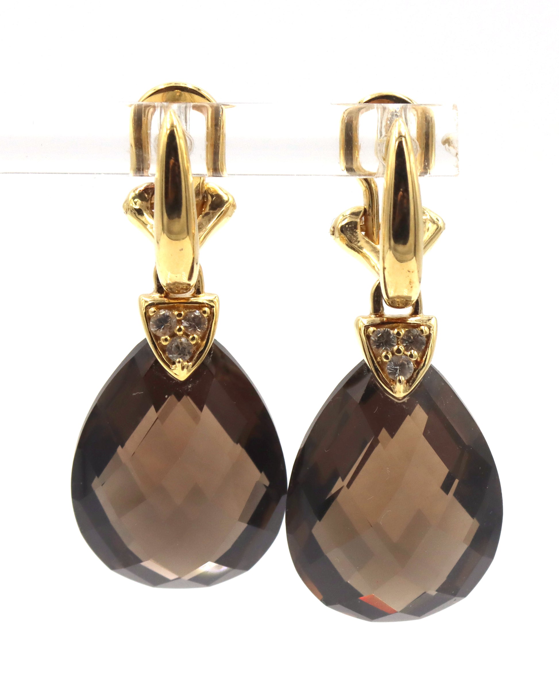 Set of 925 sterling silver smokey quartz dangle earrings and matching ring