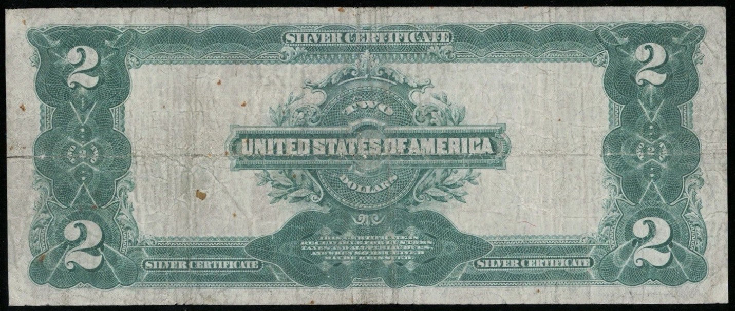 1899 $2 Silver Certificate “Mini Porthole” Note Large Size Fine/VF Details