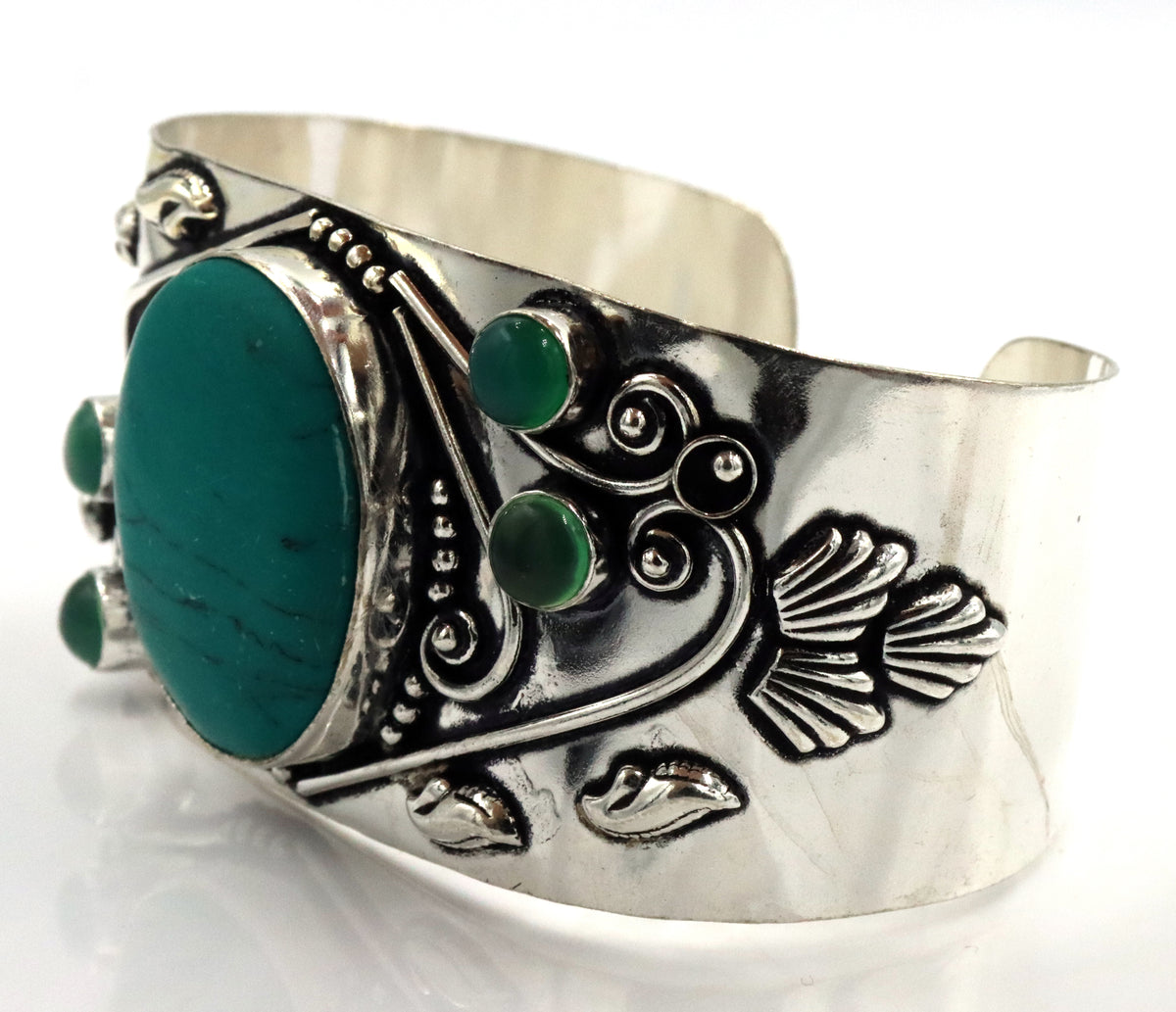 925 Sterling Silver Ornate Turquoise Cuff Bracelet