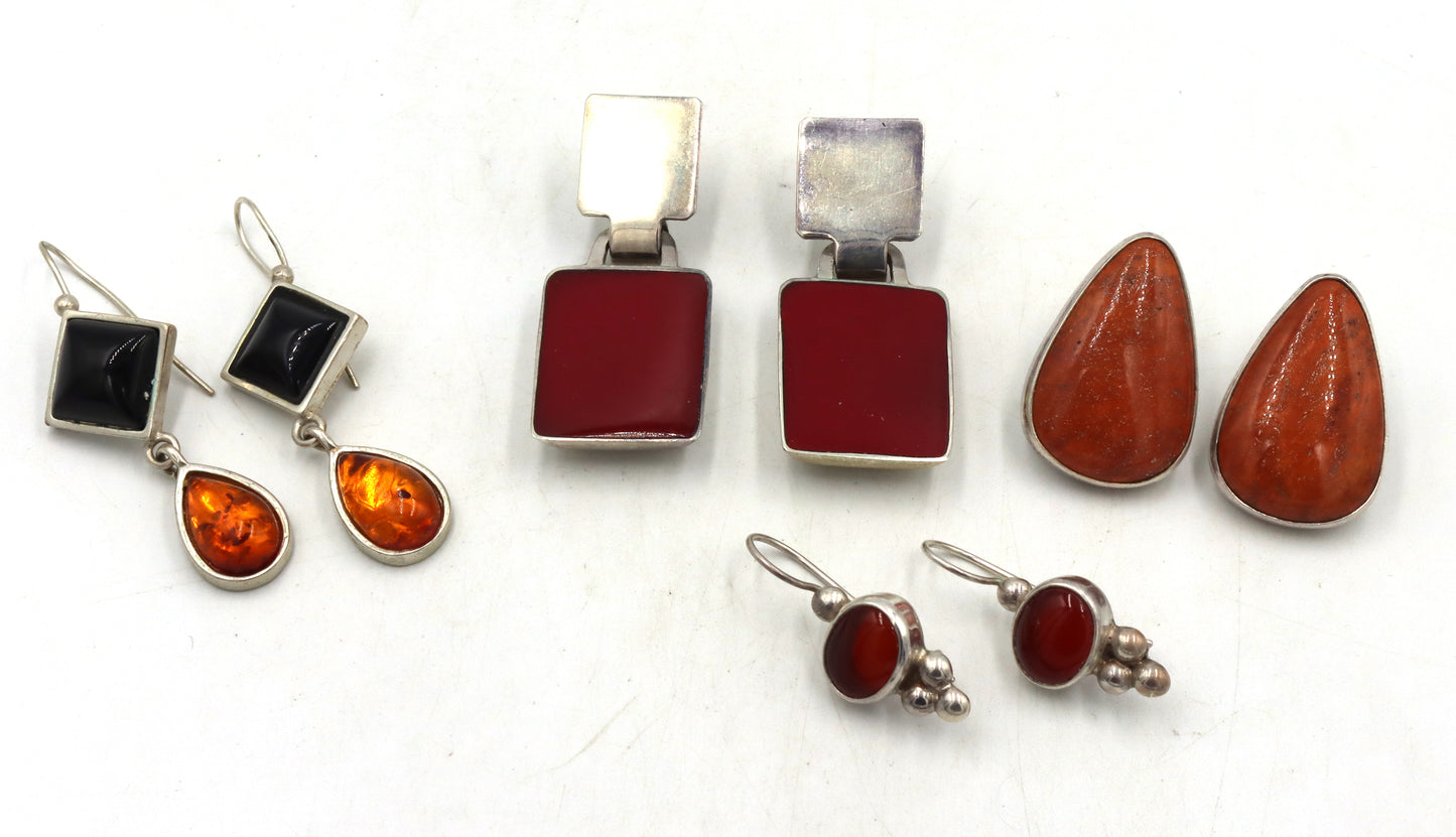 4 Pairs of 925 sterling silver gemstone earrings