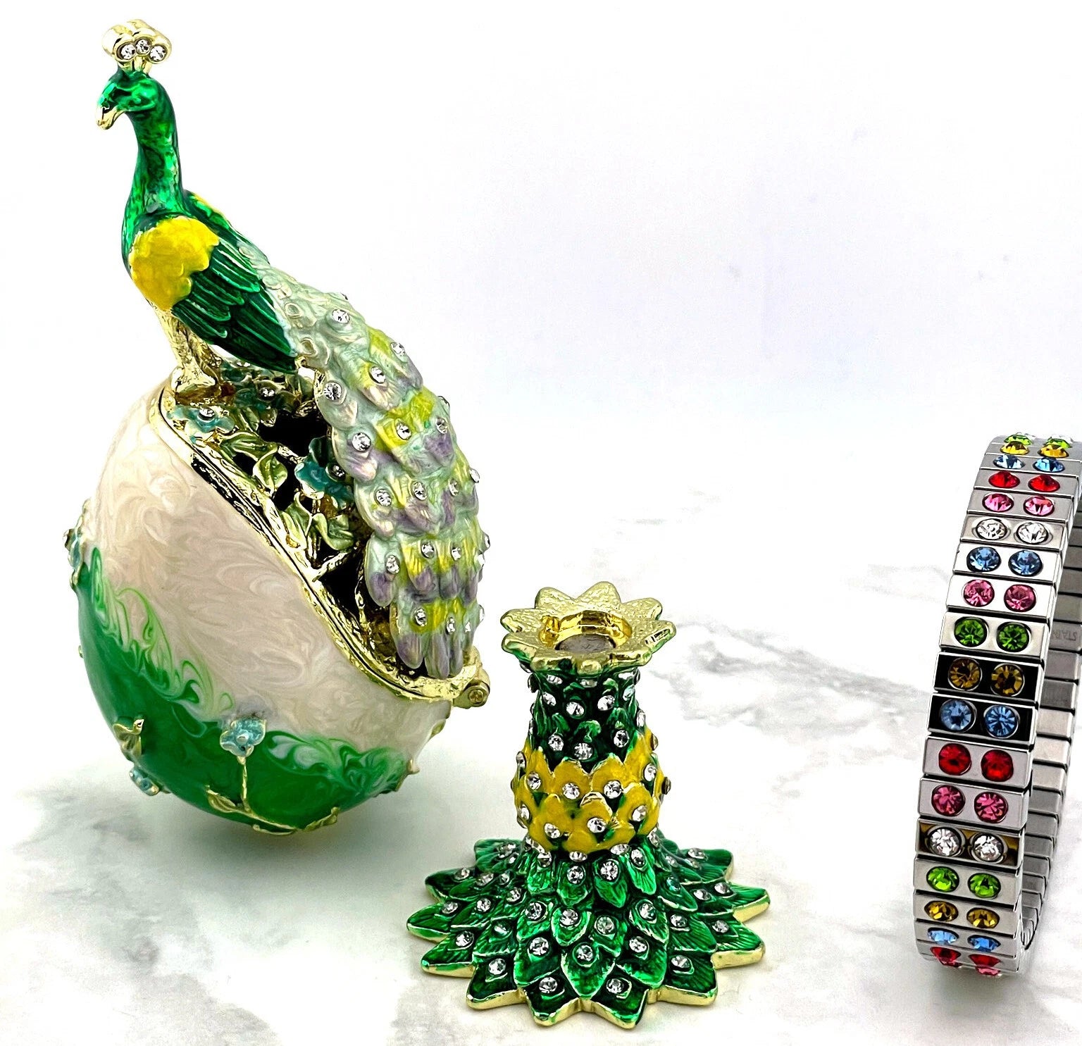 Imperial Russian Fabergé Egg Trinket Box – Gold Décor, Austrian Crystals, Handmade