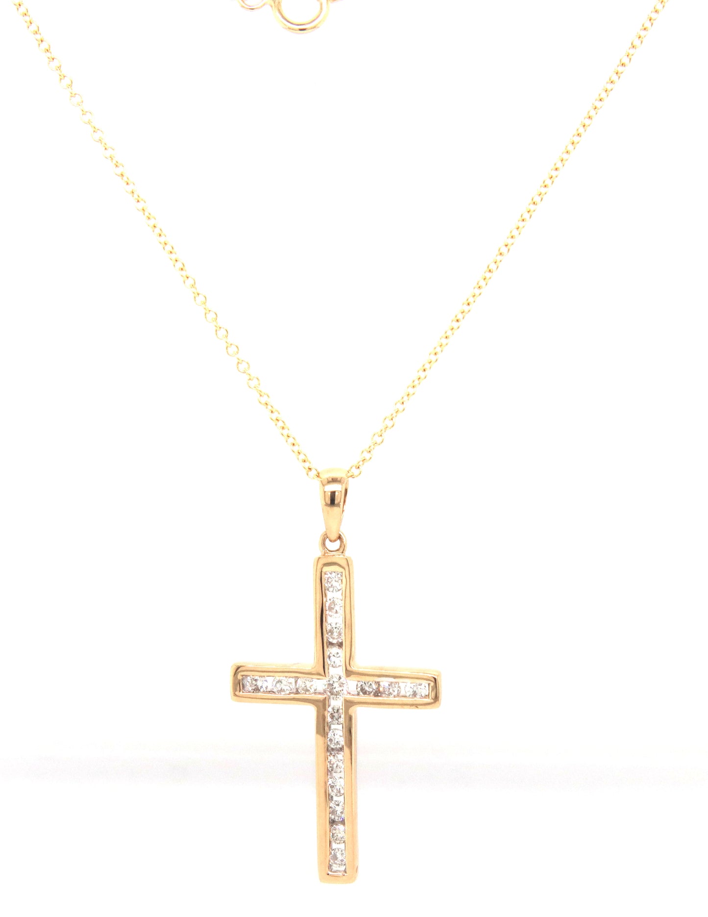 14kt Yellow gold 0.30ctw channel set diamond cross pendant on chain