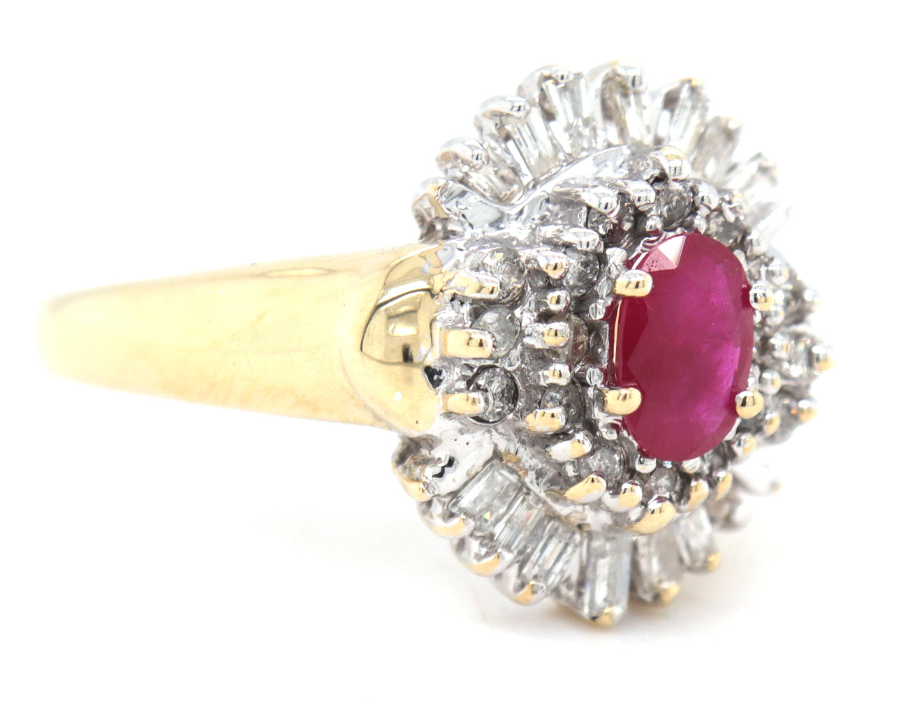 14kt Yellow gold ruby and diamond cluster ring