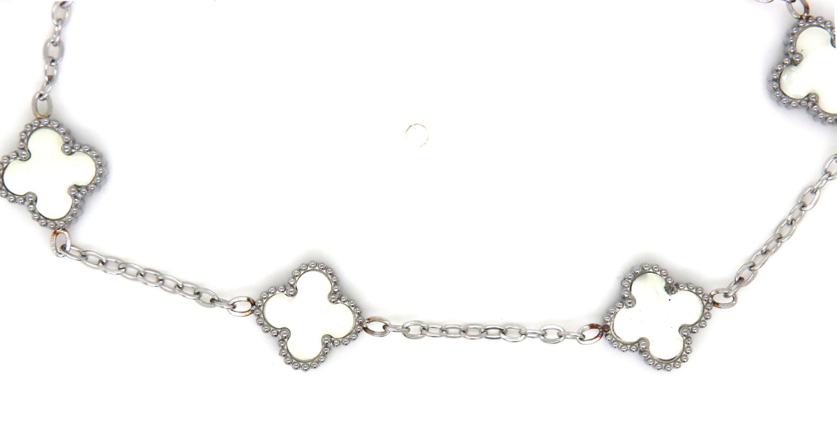 Stainless steel white stone clover bracelet