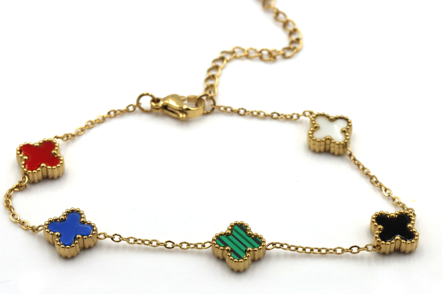 Stainless steel multi color clover bracelet