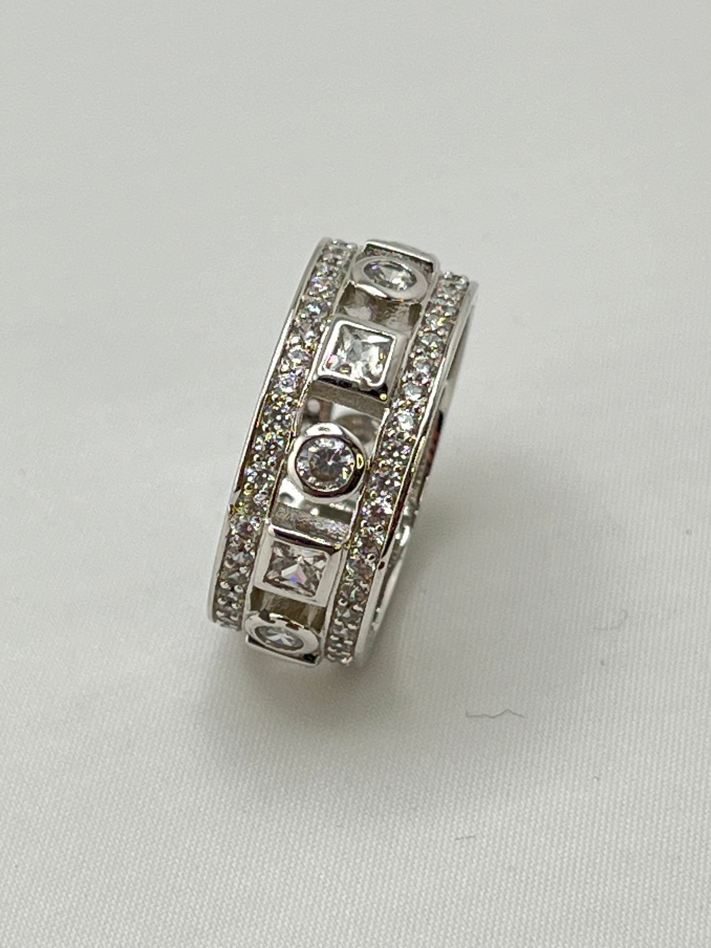 925 Sterling Silver 9mm CZ Triple Row Band