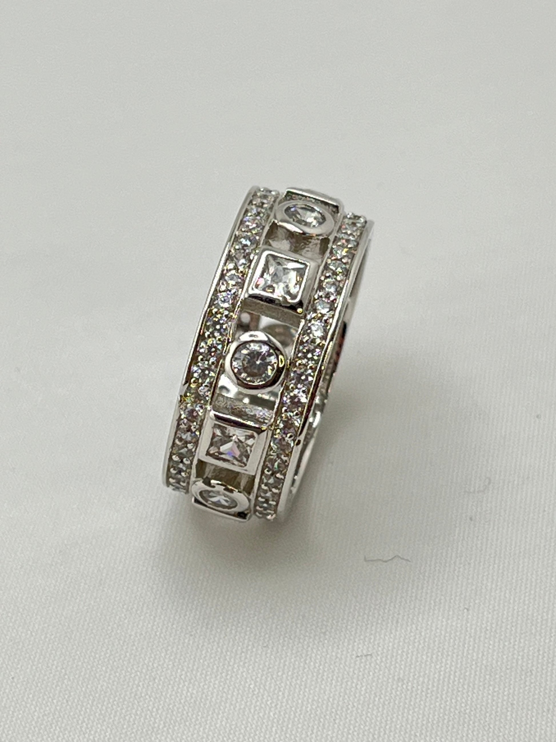 925 Sterling Silver 9mm CZ Triple Row Band