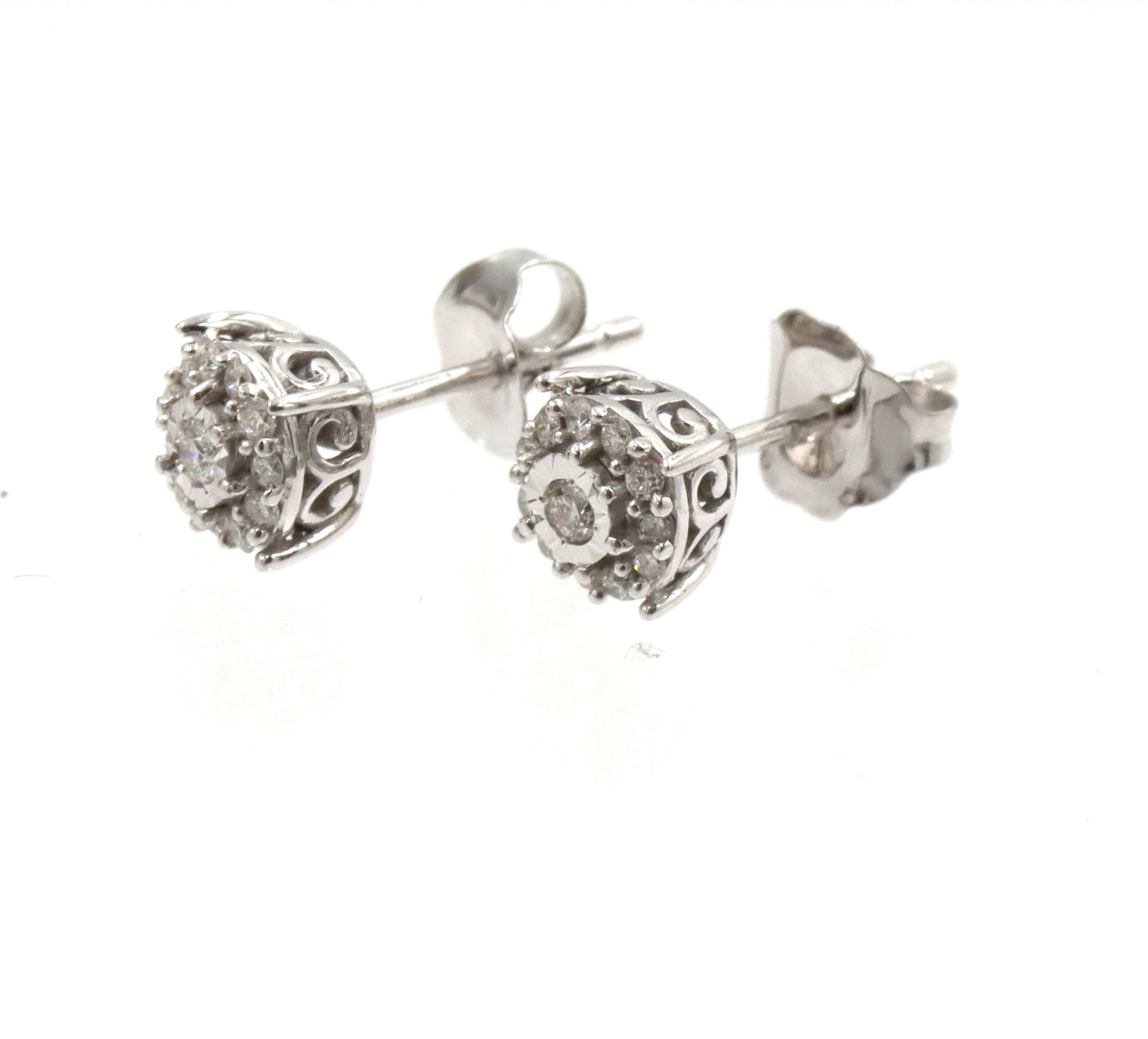 14kt White gold small diamond cluster earrings