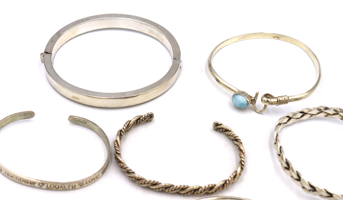 Group lot of 6 Vintage 925 sterling silver bangles