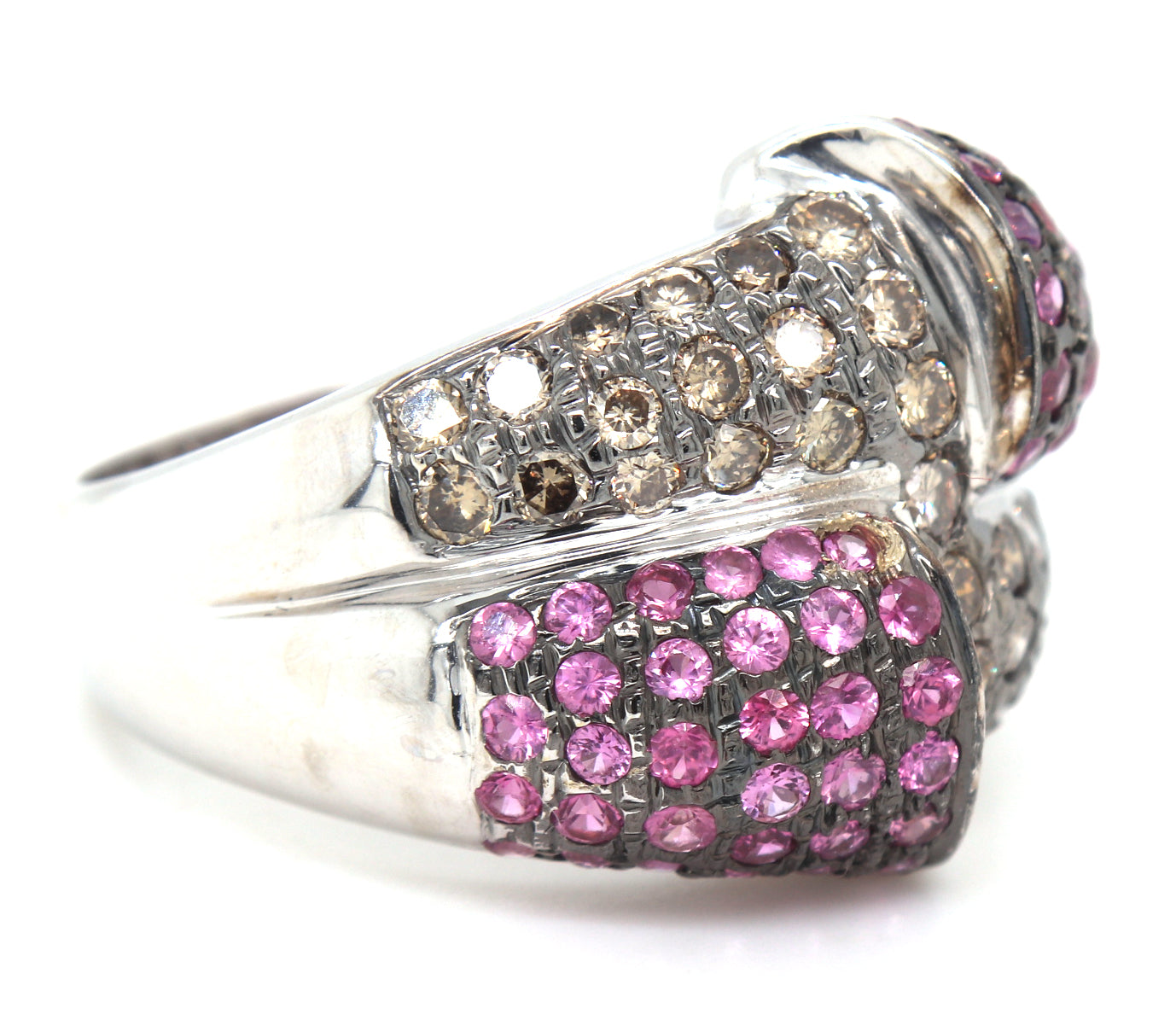 14kt White gold pink and smokey quartz cocktail ring