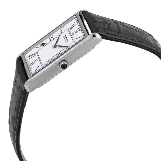 Seiko Essentials Quartz White Dial Black Leather Men’s Watch