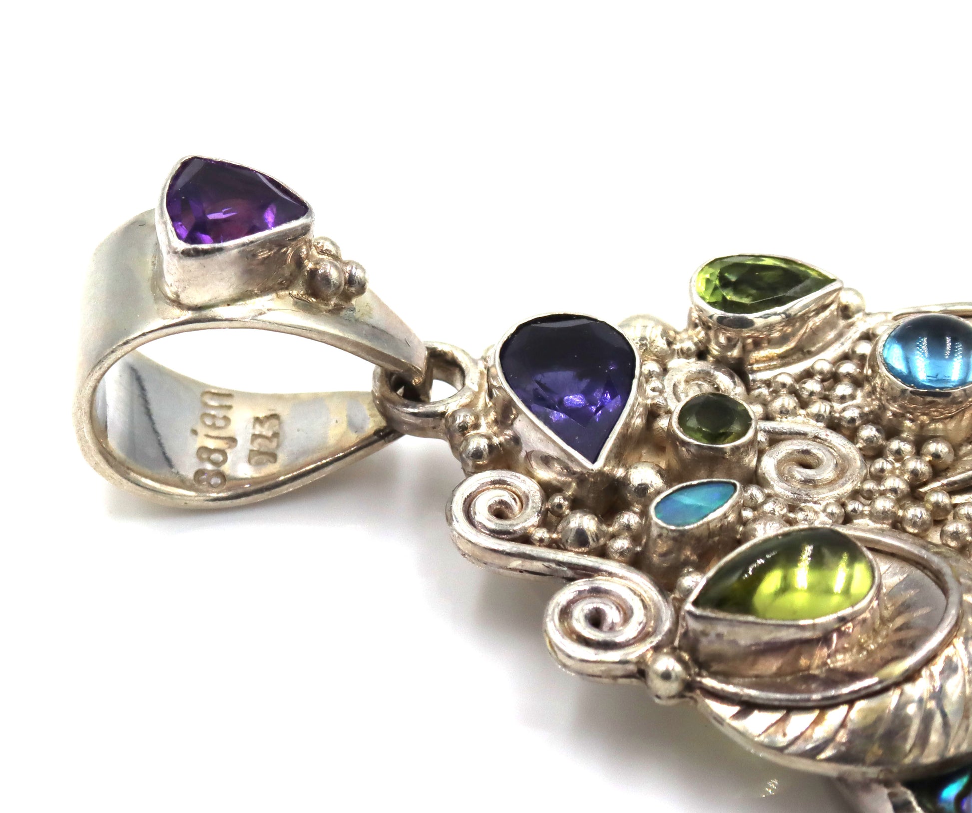 Lot of 2 925 sterling silver Sajen amethyst, abalone and blue topaz pendants
