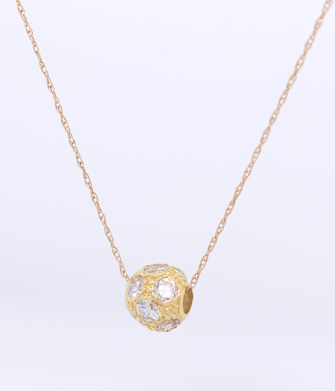 10K Yellow Gold Crystal Pave Ball Necklace
