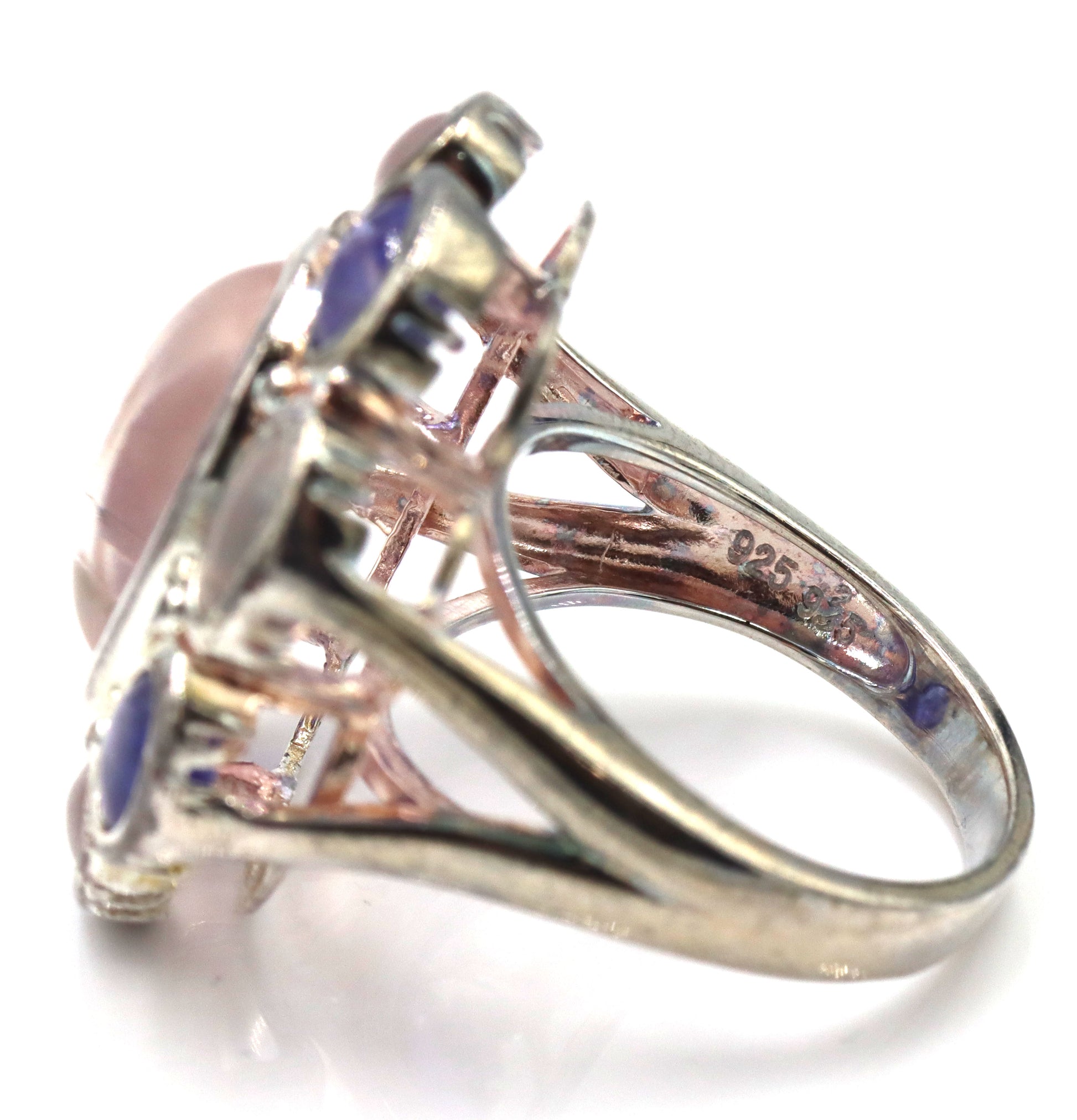 925 Sterling Silver Blue Calcedoney And Quartz Set Of Earrings And Ring