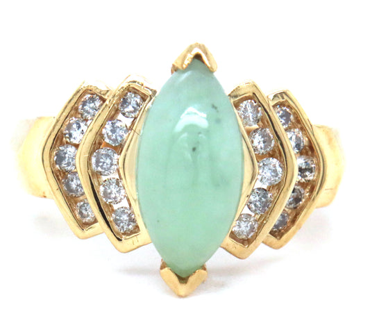 14kt Yellow gold marquise Jade and channel set diamond ring