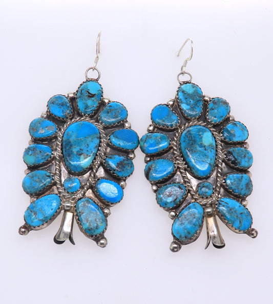 925 Sterling Silver Signed JW Turquoise Dangle Earrings