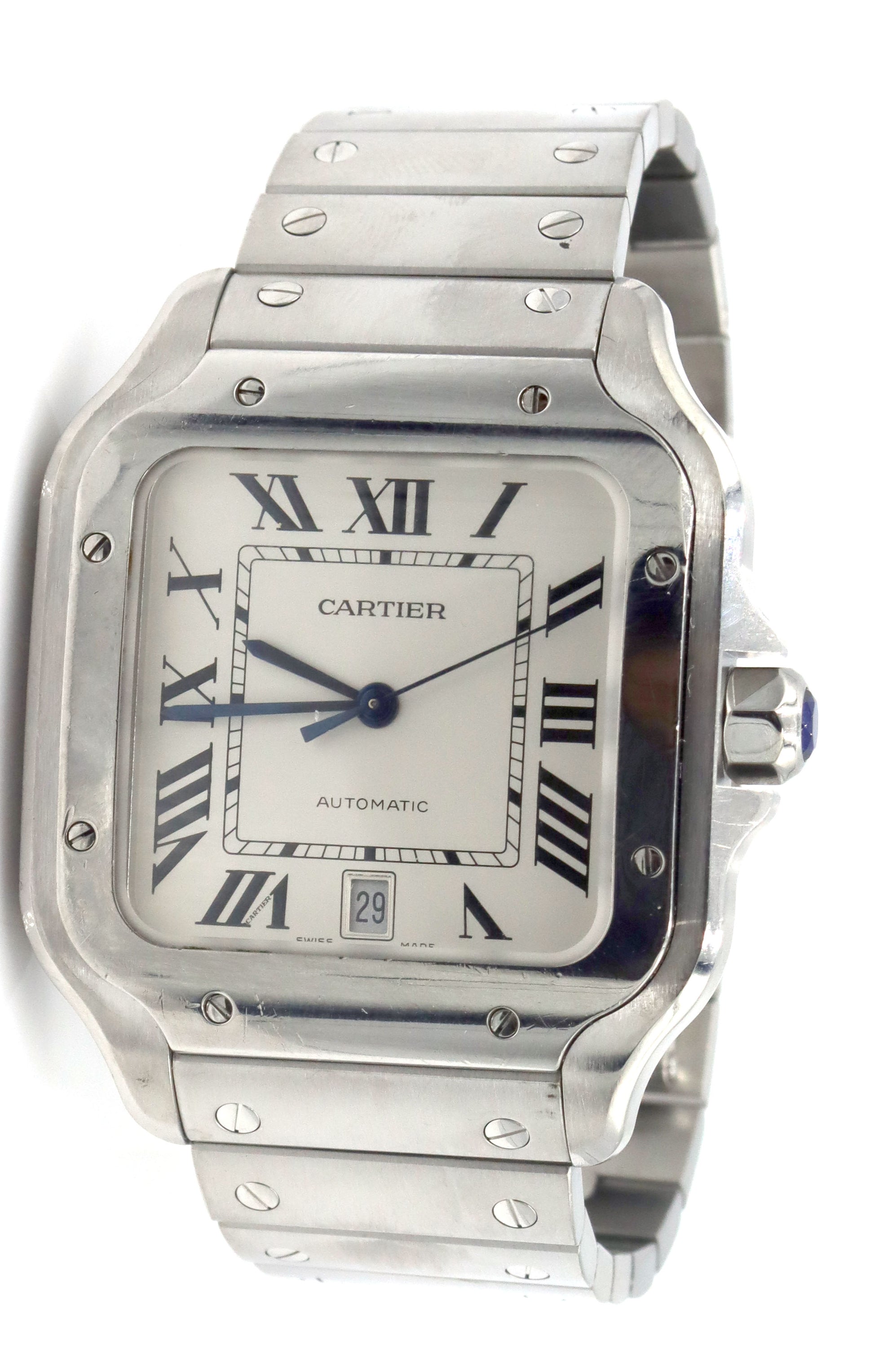 Cartier Santos date stainless steel watch