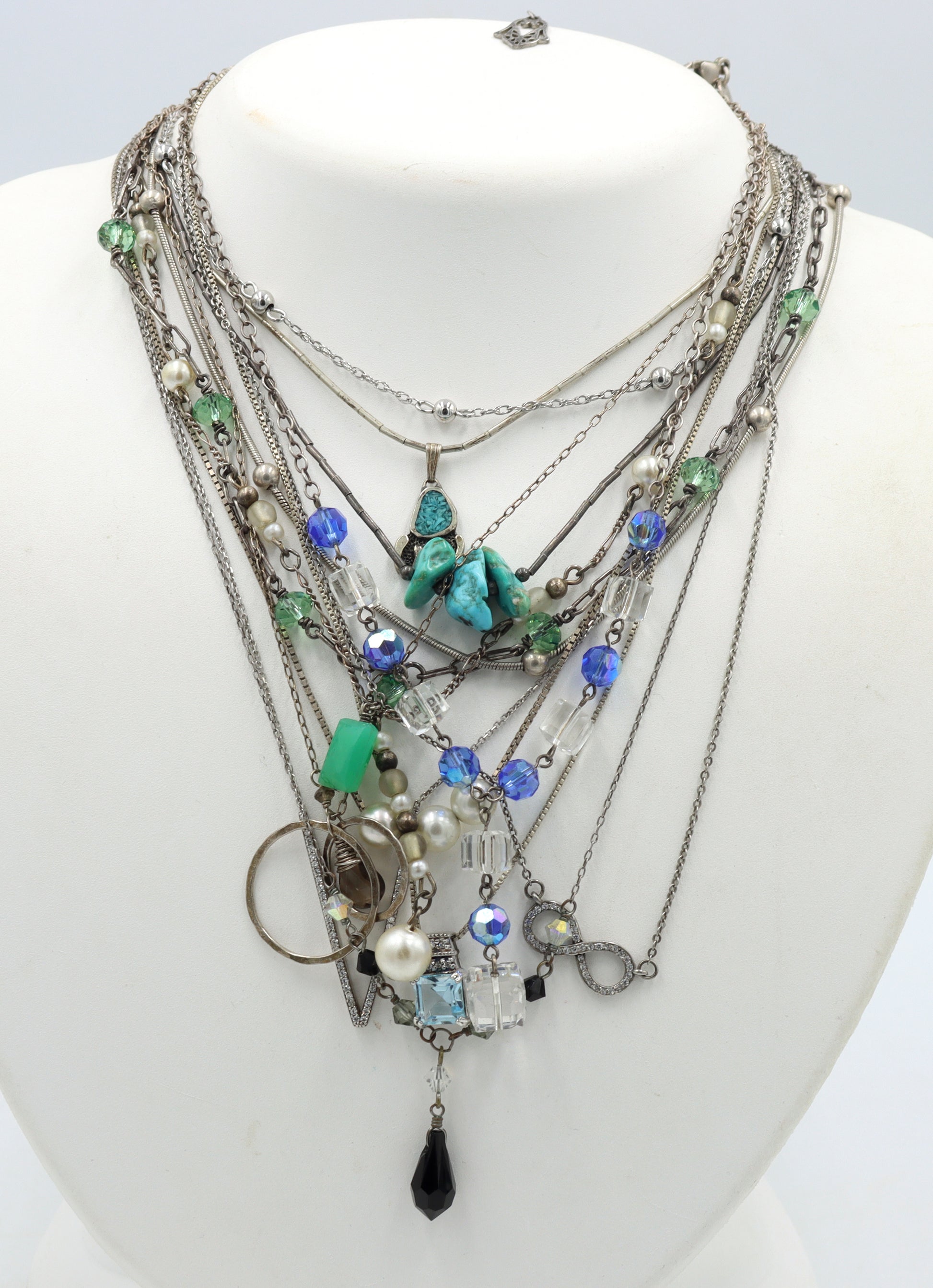 Vintage 925 sterling silver group lot of 13 necklaces