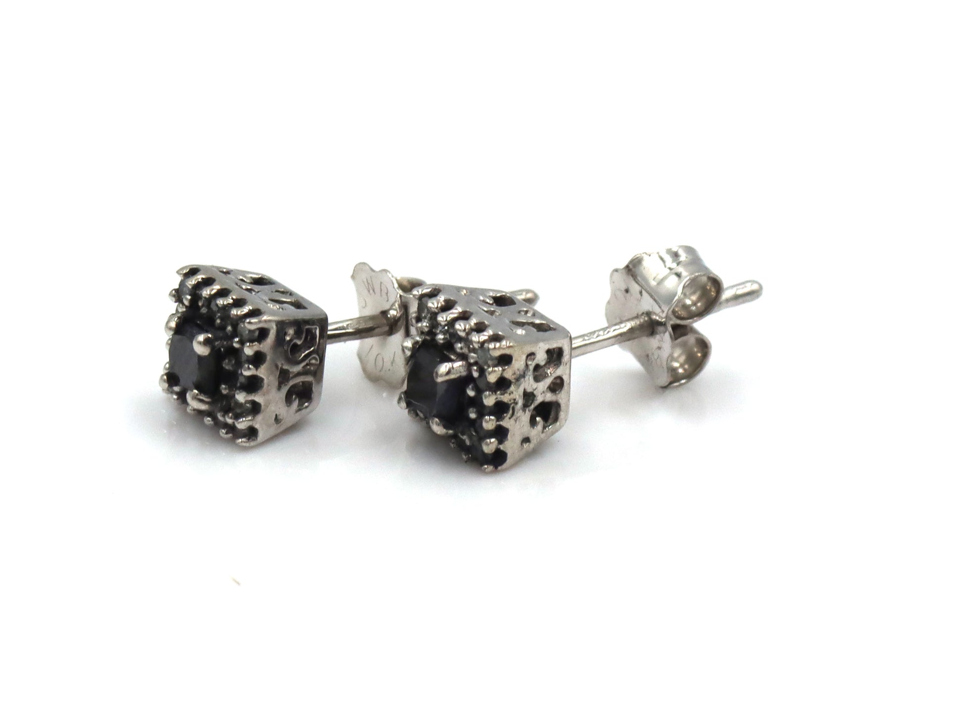 10kt White gold black and white diamond stud earrings