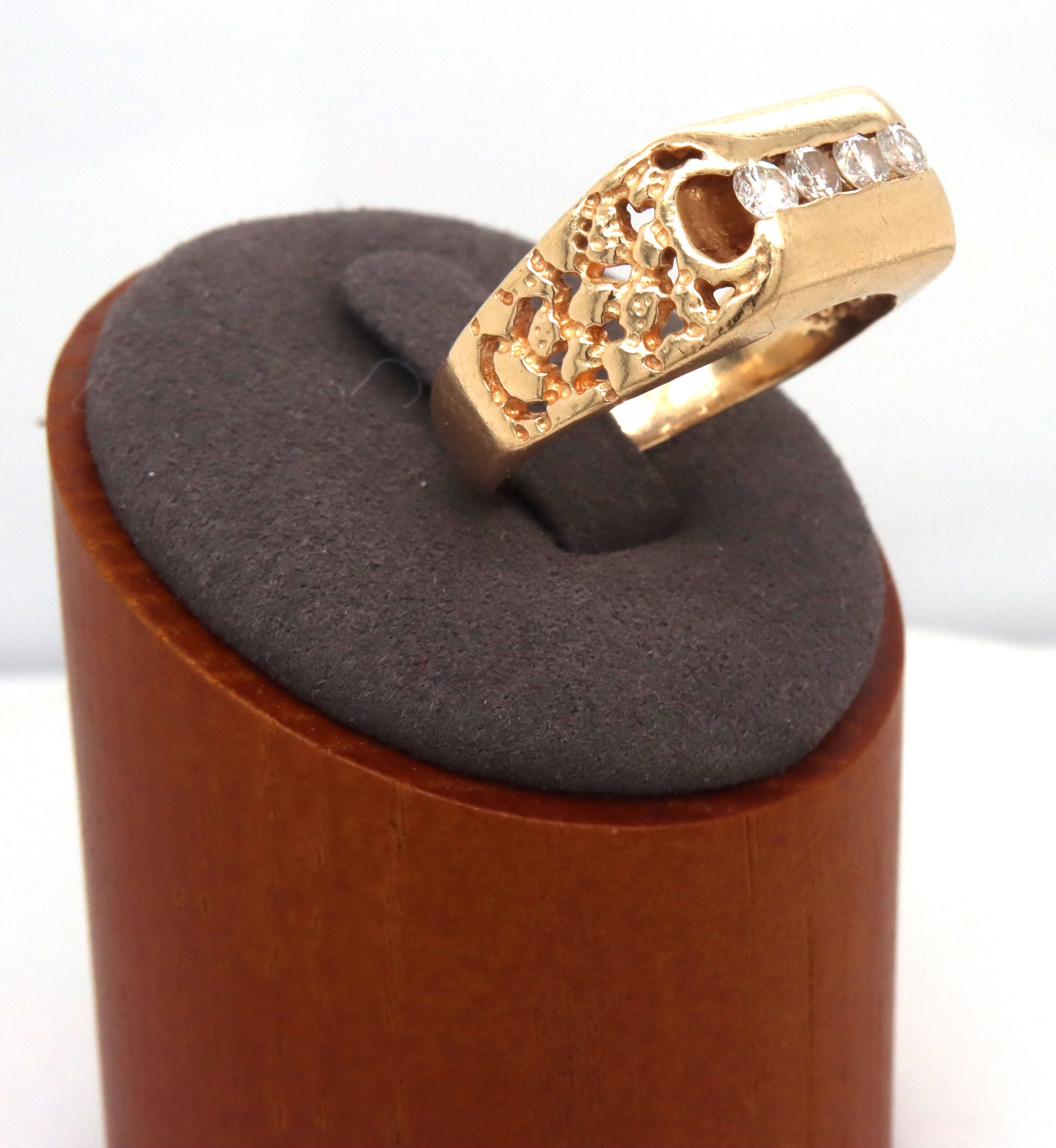 Interesting Man's 14K YG 4 Diamond Ring