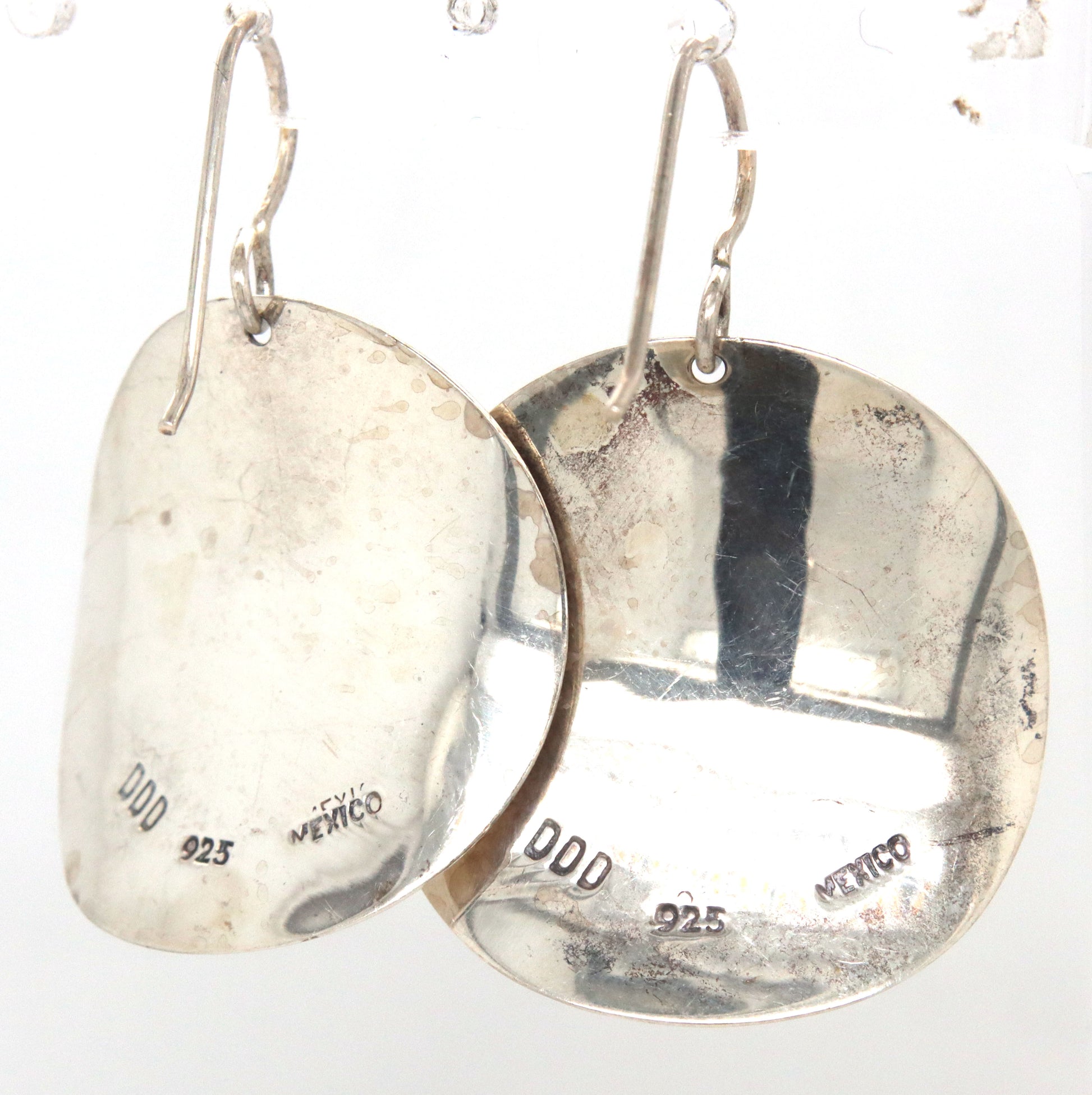 925 Sterling silver Mexico disk dangle earrings
