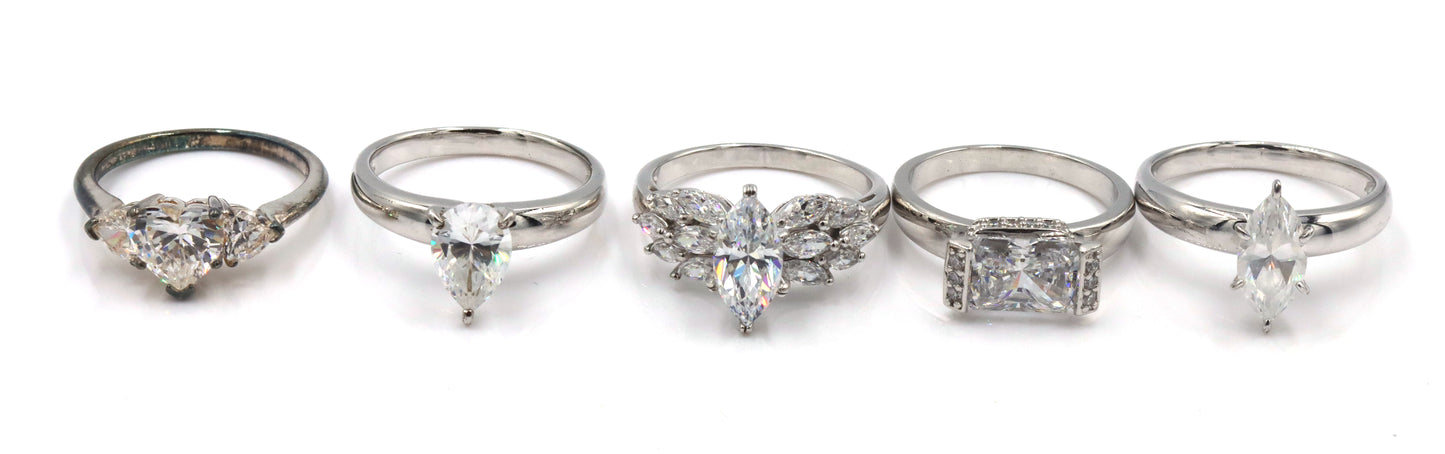 Group lot of 5 925 sterling silver cubic zirconia rings