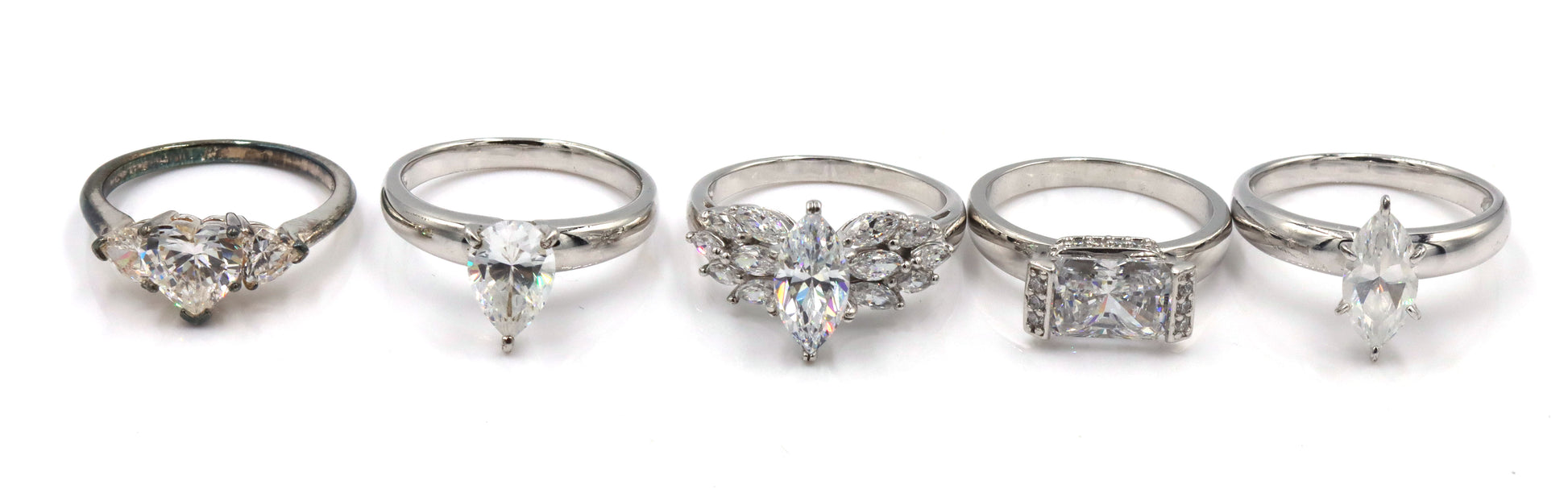 Group lot of 5 925 sterling silver cubic zirconia rings