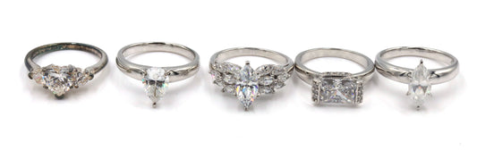 Group lot of 5 925 sterling silver cubic zirconia rings