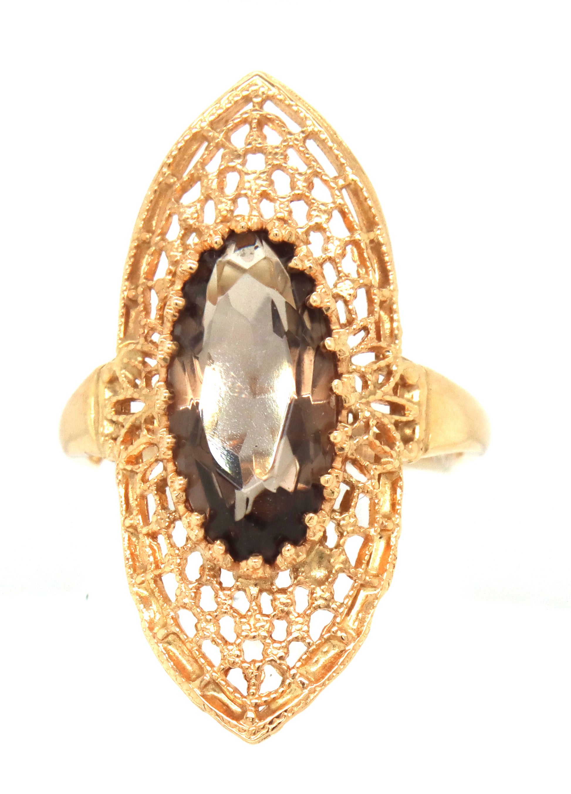 10kt Yellow gold marquise smokey quartz ring