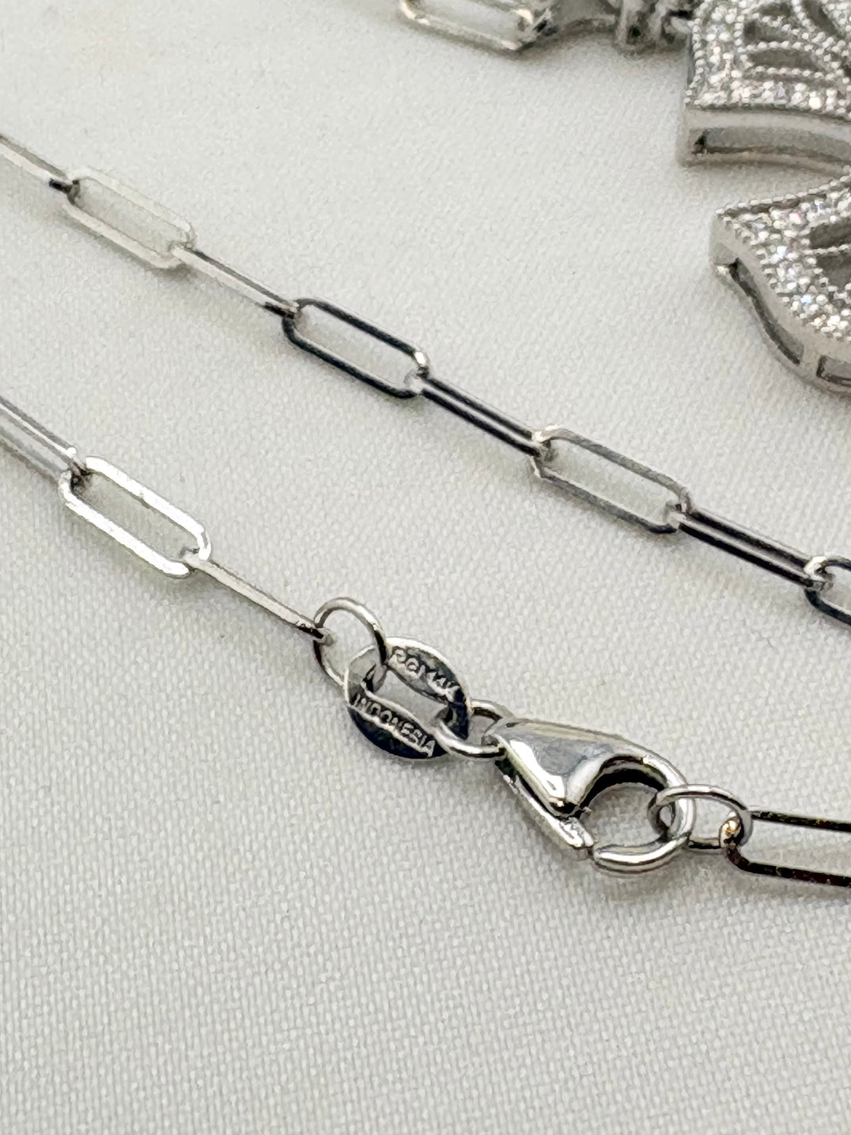14KT White Gold Ornate Gothic Natural Diamond Pave Cross With Beautifil Paper Clip Chain Necklace