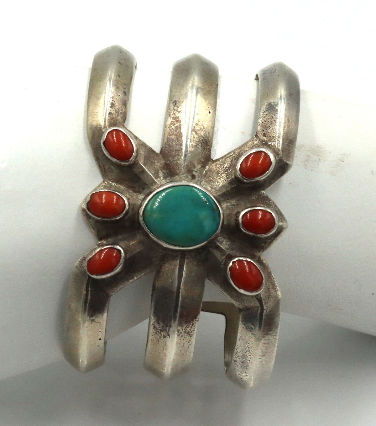 925 Sterling Silver Vintage Coral Turquoise Cuff Bracelet