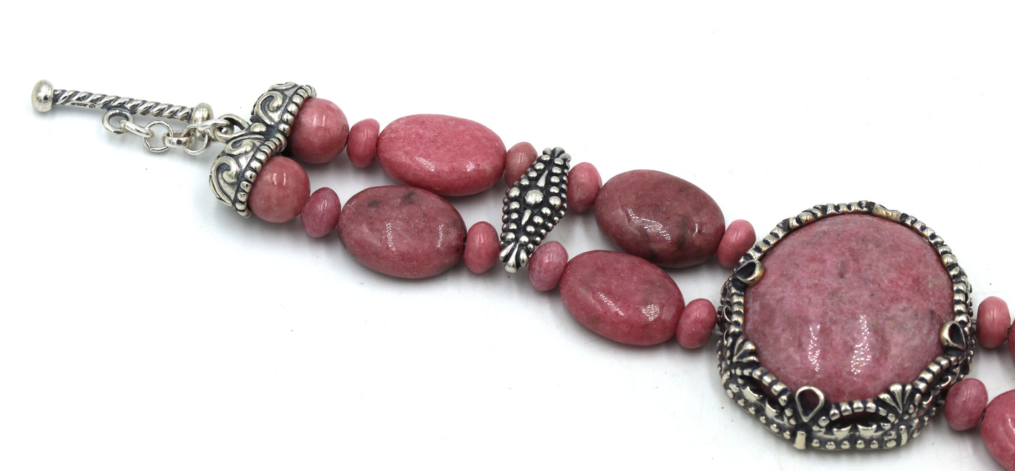 Set of Carolyn Pollack southwest sterling silver pink Rhodonite pendant necklace with matching brace