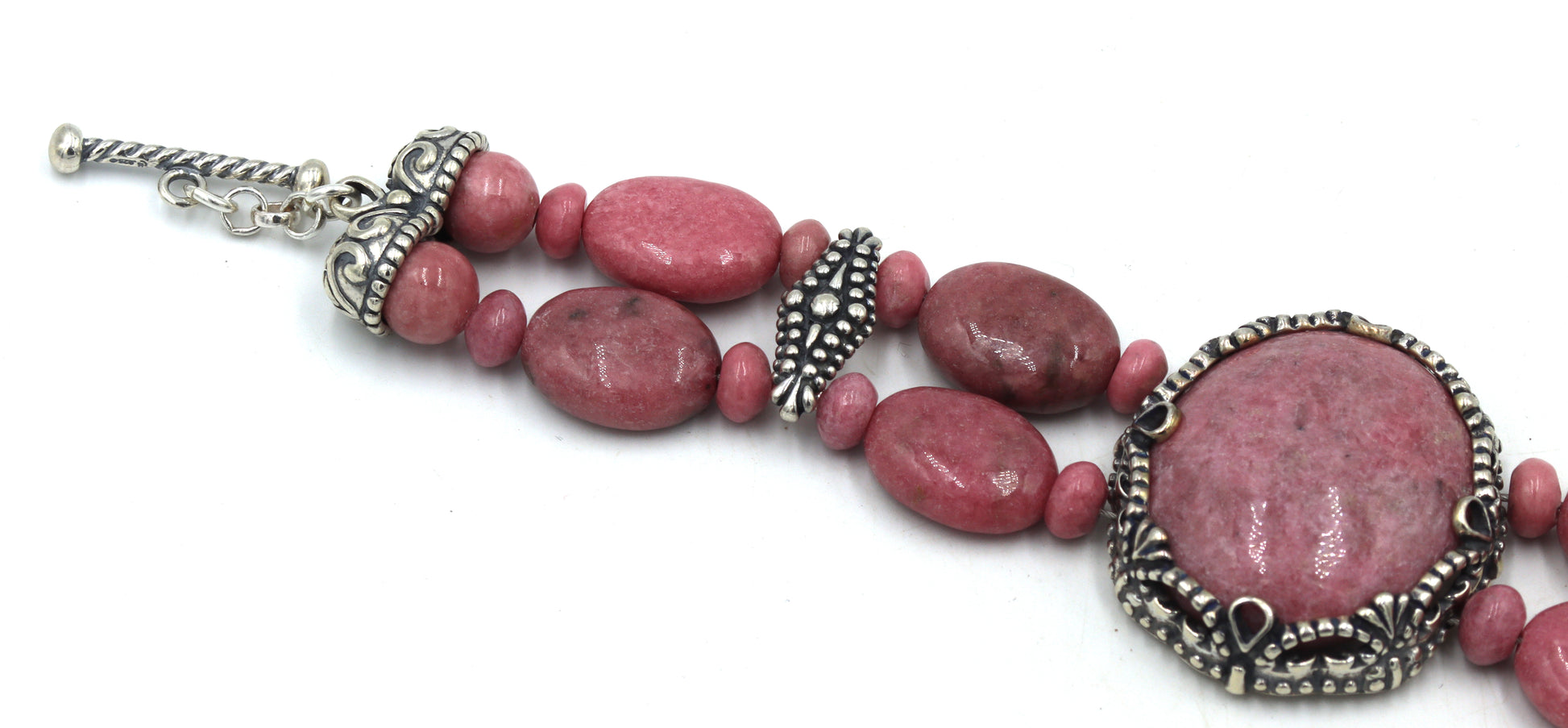 Set of Carolyn Pollack southwest sterling silver pink Rhodonite pendant necklace with matching brace