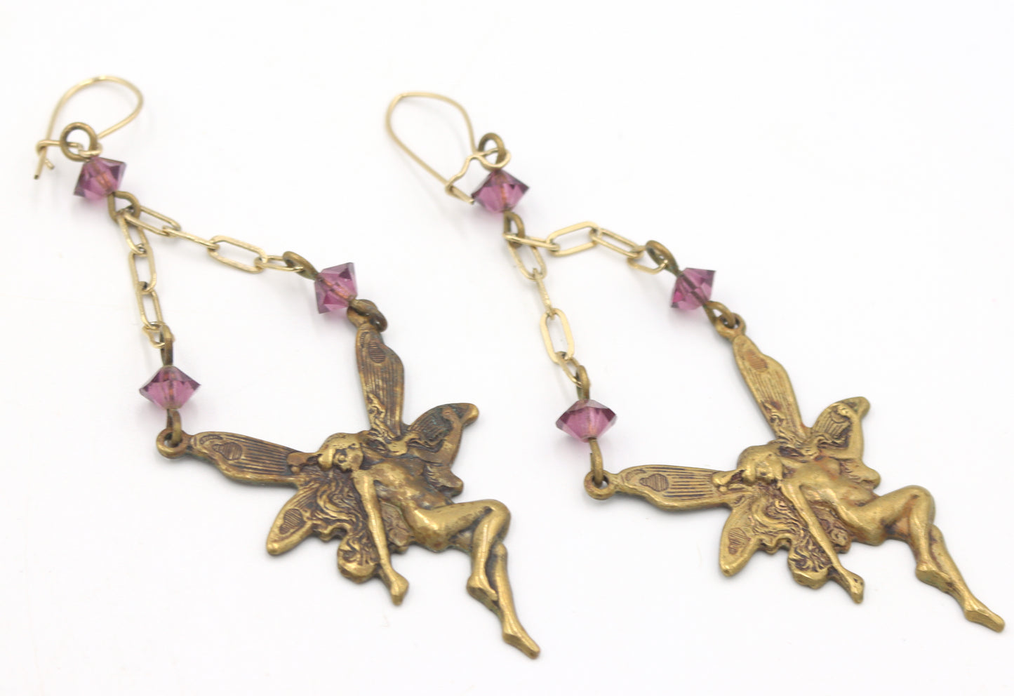 Set of Vintage brass Pididdly links fairy necklace and dangle earrings