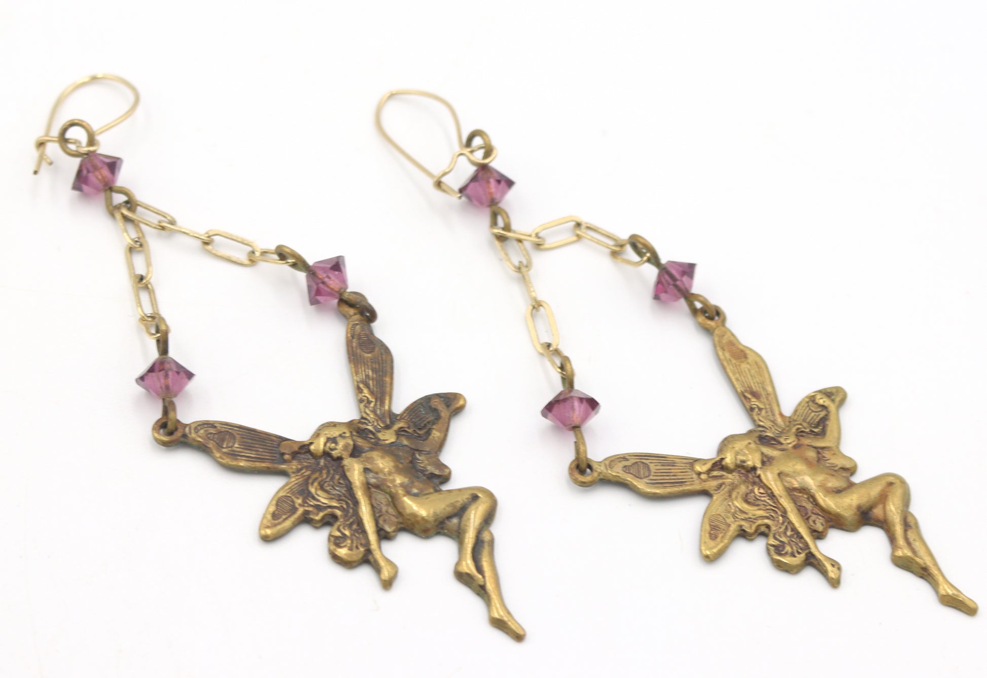 Set of Vintage brass Pididdly links fairy necklace and dangle earrings