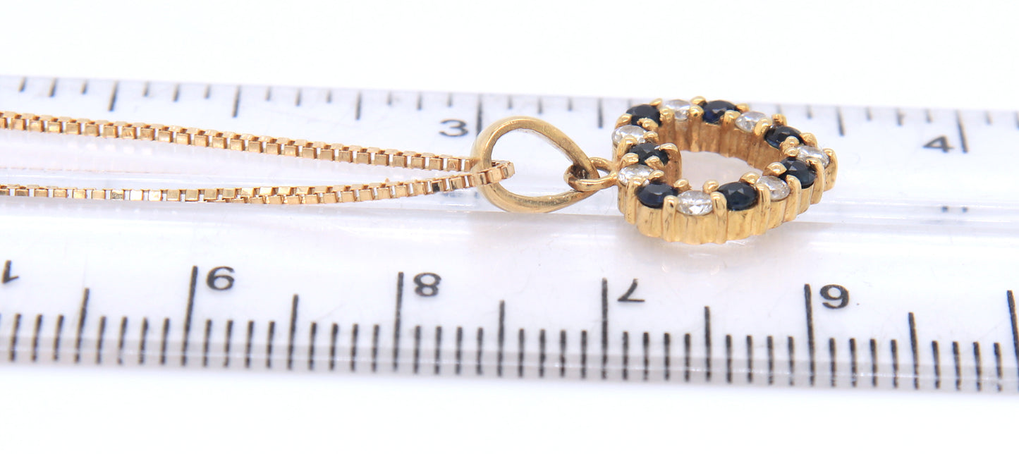 Charming 14KT Yellow Gold Sapphire and Diamond Heart Shaped Pendant on Chain