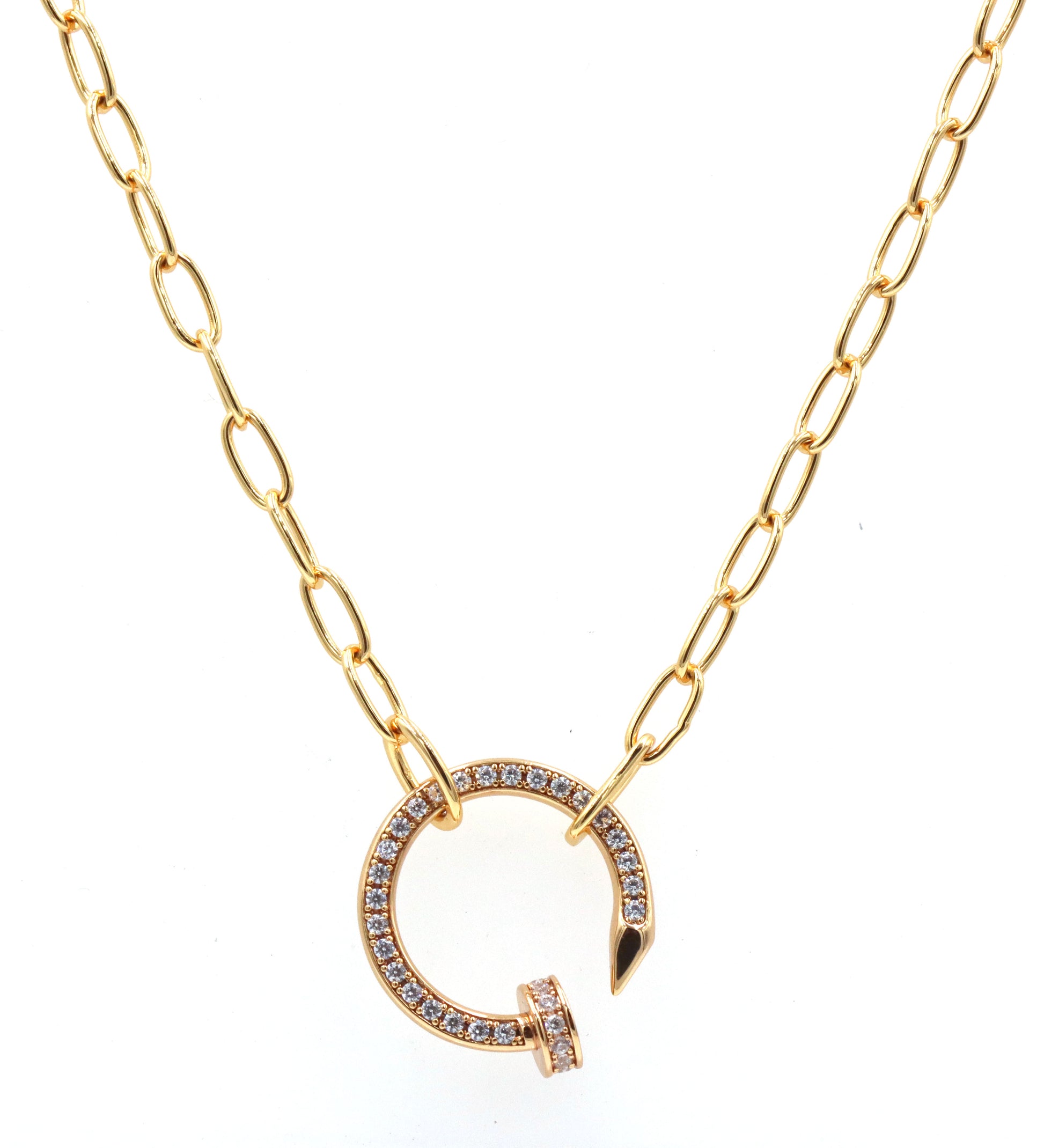 Gold plated crystal nail pendant on chain