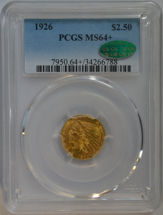 1926 $2.50 Indian Head Quarter Eagle Gold Coin – PCGS MS64+ CAC