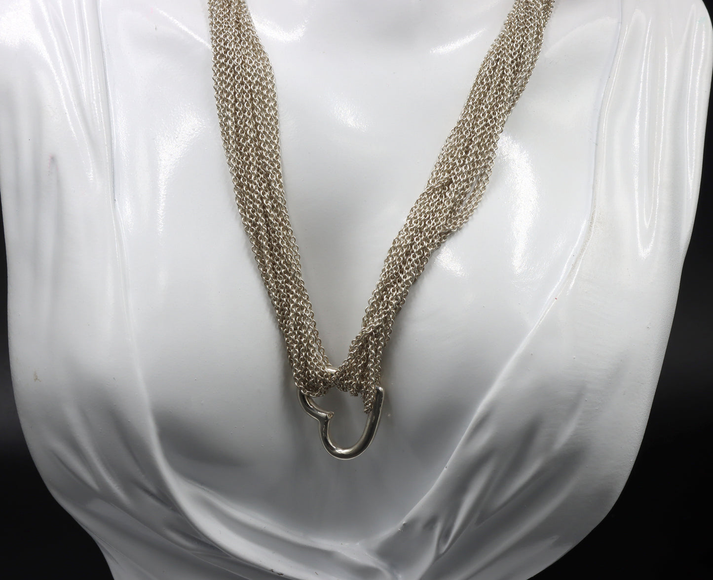 Tiffany & Co multi strand mesh open heart pendant necklace