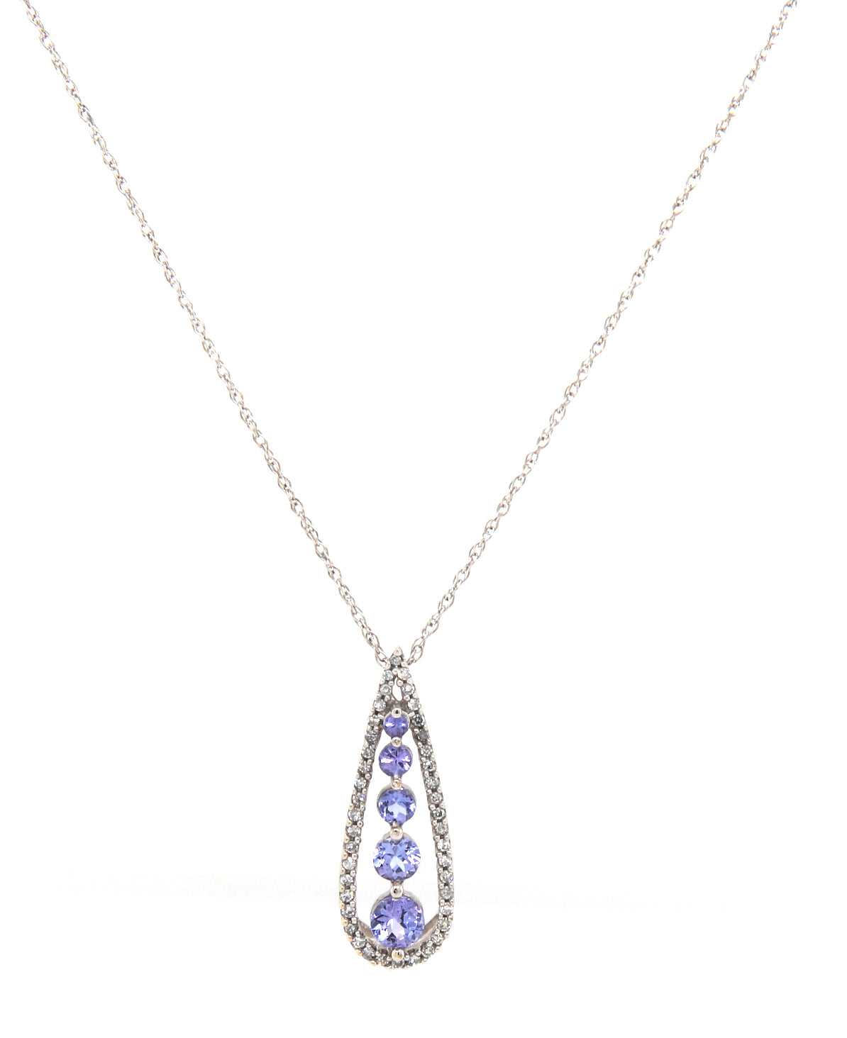 14kt White gold Tanzanite and diamond pendant on chain