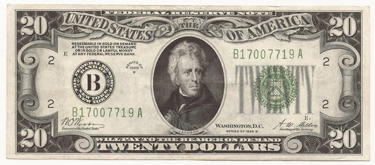 1928-B $20 Federal Reserve Note New York District (FRN-2052-B) Andrew Jackson Large Seal