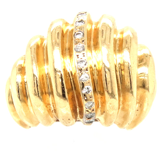 14KT Yellow Gold Large Ribbed Dome Ring