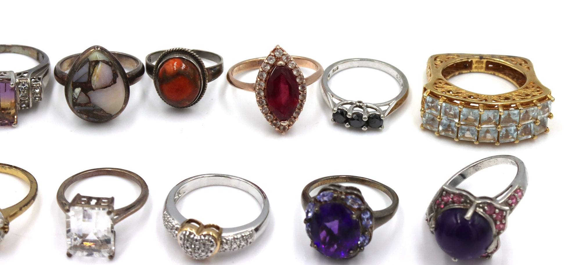 Group lot of 15 vintage 925 sterling silver gemstone rings