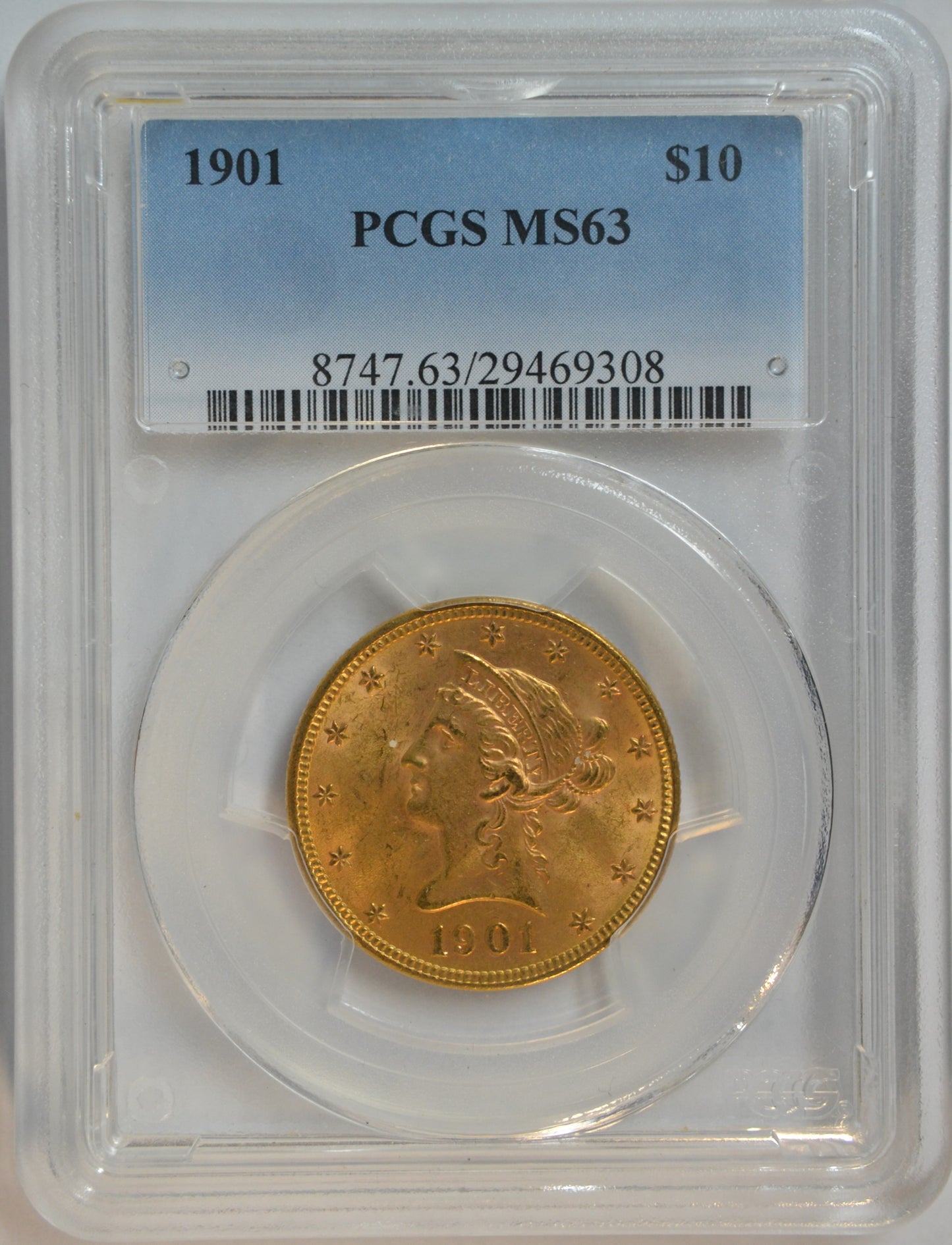 1901 $10 Liberty Gold Piece Coin PCGS MS63