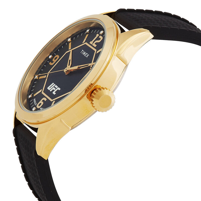 Timex UFC Street Mens Black Dial Gold Tone Stainless Steel Black Silicone Strap Quartz Watch