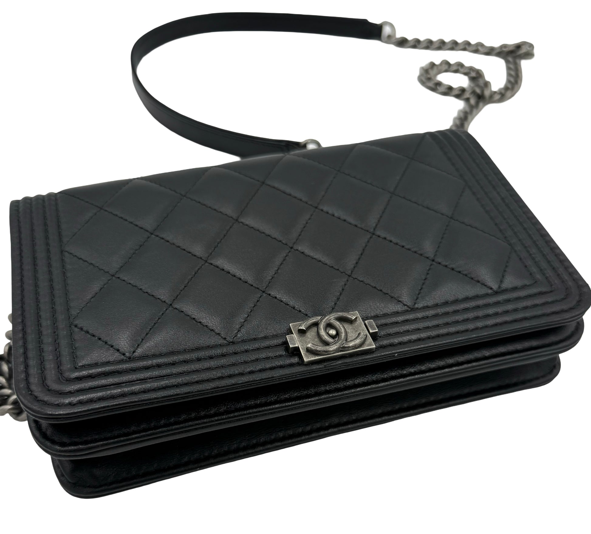 Chanel  Lambskin Boy Wallet On Chain Bag W/Dust Bag & Card & Box