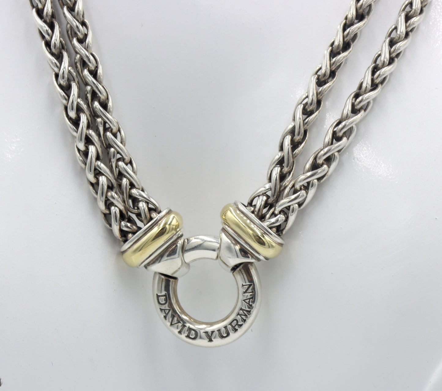 David Yurman double wheat chain necklace with circle pendant