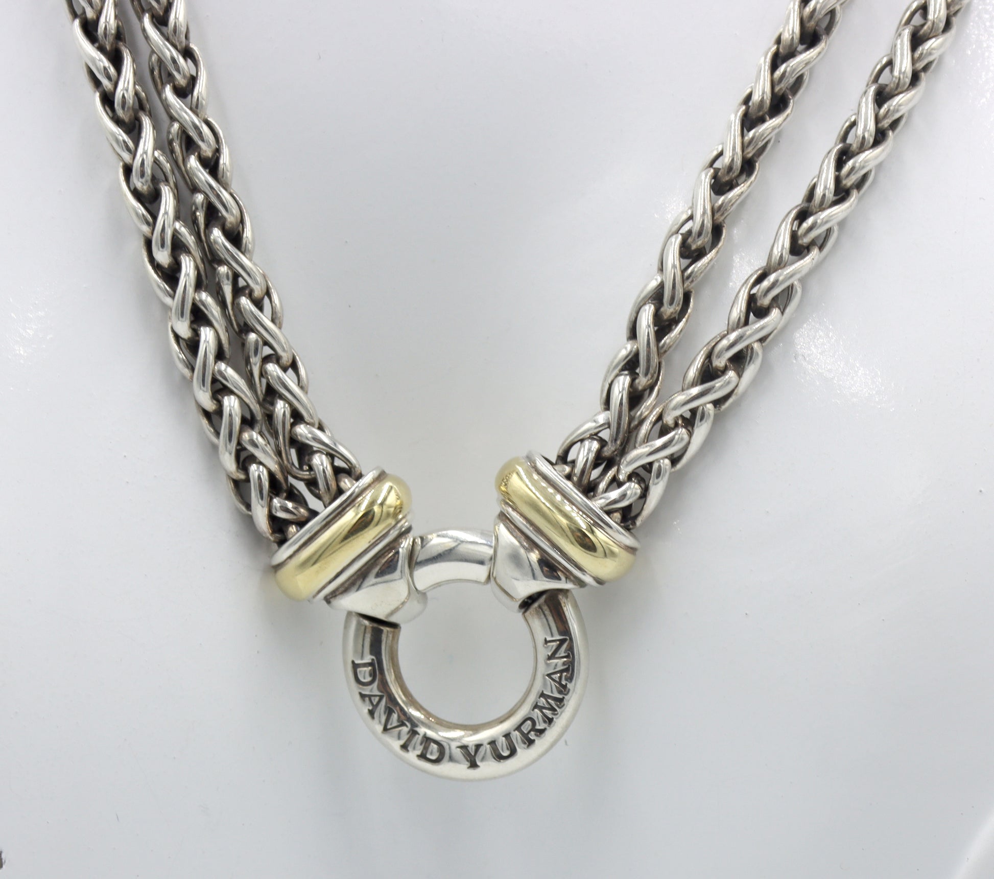 David Yurman double wheat chain necklace with circle pendant